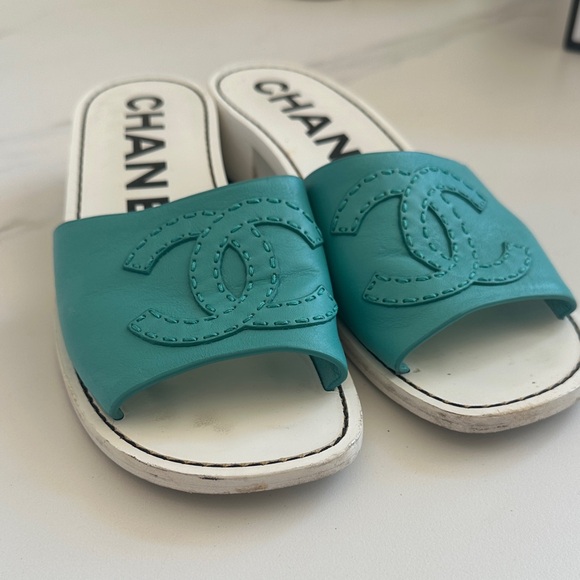 CHANEL Women's Turquoise Slide Sandals - Picture 1 of 3